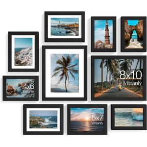 Vittanly 10 Pack Picture Frames Collage Wall Decor, Gallery Frame Set for Wall Mounting or Tabletop Display, Multi Sizes Including 2pcs 8x10, 4pcs 5x7, 4pcs 4x6, Black