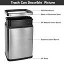 3 Gallon (11.2L) Stainless Steel Open Top Trash Can, Square Small Waste Bin with Removable Inner Bucket & Hidden Bag Ring, No Lid Garbage Can for Kitchen, Bathroom, Office