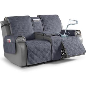 TAOCOCO Loveseat Recliner Cover with Console, Non-Slip Split Reclining Pet Cover for Dual Loveseat Recliner, Furniture Protector with Elastic Straps (2 Seater, Dark Grey)