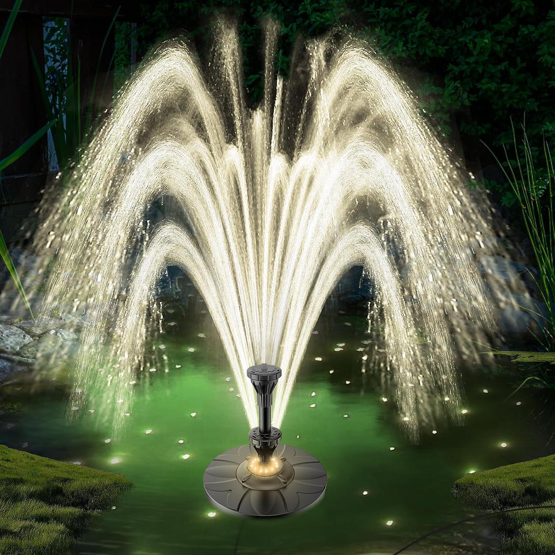Electric Floating Pond Fountain Wram White LED Lights, Built-in Filter System, Waterfall Fountain Pump,32.8ft Power Cord, Day and Night Lighting, Energy Saving for Above Ground Pools