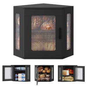 TQVAI Bread Box for Kitchen Countertop Large Corner Bread Loaf Storage Container Double Layer Wooden Bread Boxes Bin Farmhouse Pantry Shelf with Acrylic Window, Black