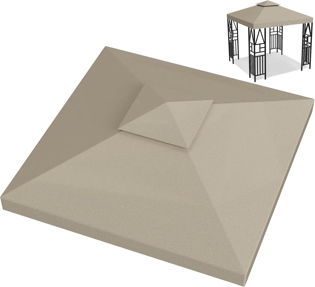 10x10ft Canopy Replacement Top, Double Tiered Pop-up Gazebo Covers Replacement with 12 Velcro, Waterproof UV Protective Nylon, Outdoor Shelter for Grill, Patio, Event, Trade Show (Khaki)