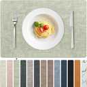 FROMHEART Faux Leather Placemats Set of 4Waterproof,Heat/Oil Stain-Resistant PU Table MatReversible,Non-Slip,Easy to Clean Place Mats for Kitchen,Dining,Indoor/Outdoor,(Light Green,11.8" x 17")