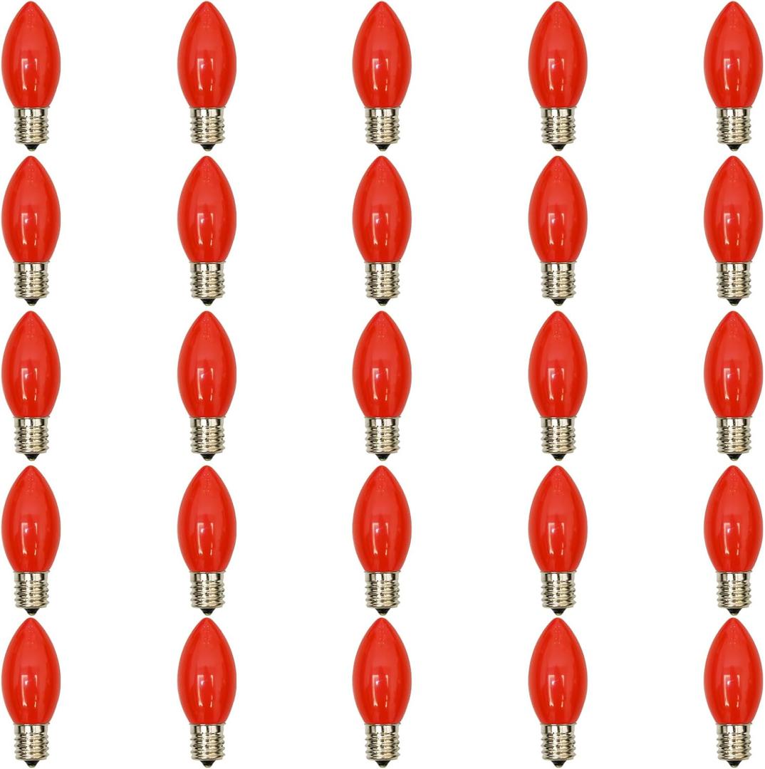 Abeja 25 Pack C9 LED Christmas Light Bulbs, C9 Red Shatterproof LED Bulbs Replacement for Christmas String Lights, E17 Intermediate Base, 0.6Watt