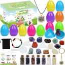Qouinuey Prefilled Easter Eggs with 24 PCS Gemstones Crystals, Easter Basket Stuffers for Kids Party Favor Egg Hunt Game Classroom Exchange Gift for Boys Girls