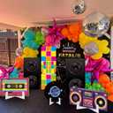 6 Pcs 80s 90s Large Stand Party Decorations Set with Sturdy Bases Big Yard Sign for Themed Party Baby Shower, Photo Booth Props Indoor Outdoor
