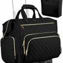 Rolling Teacher Bag, 16 Inch Rolling Laptop Bag with Detachable Dolly & Teacher File Tote, Large Roller Briefcase for Teaching Office Work, Women, Craft Nurse, Black