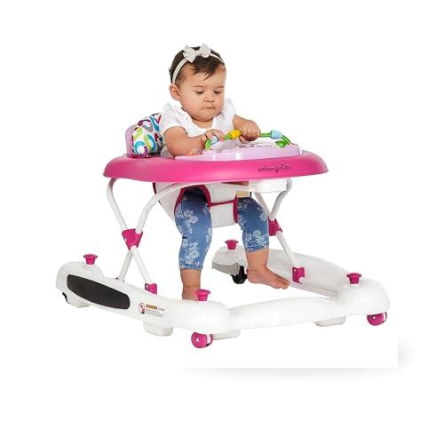 Dream On Me Go-Getter Baby Walker and Walk Behind Walker, Adjustable Seat Height, Comfortable Padded Seat, Easy to Fold, Pack and Store, Detachable Fun Tray, Pink