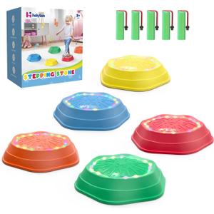 Holyton Music Light Up Stepping Stones for Kids, 5-Pack Sensory Balance Stones, Non-Slip Toddler Stepping Toys for Ages 3-8, Ideal for Sensory Training & Great Gift for Indoor & Outdoor Play (original color)
