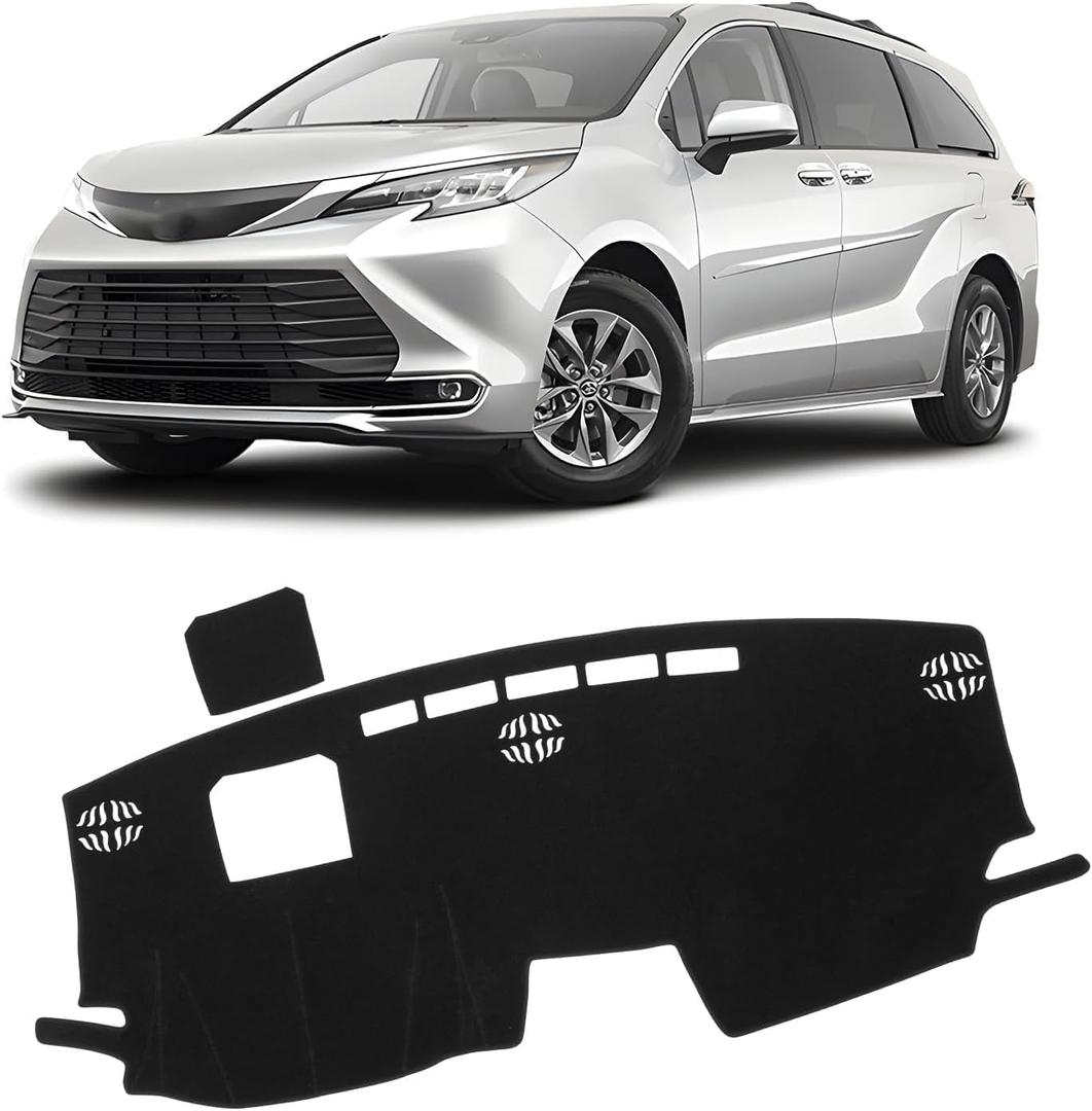 KUST Black Dash Cover for Toyota Sienna 2021-2024 2025 2026 (with HUD) (Not fit for 2026 Sienna Without HUD) Non-Slip Dashboard Cover Polyester Accessories for Sienna Custom Fit Dash Mat No Glare