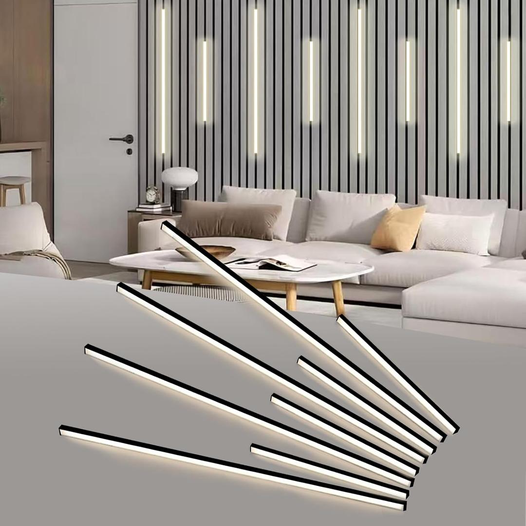Besseto LED Wall Panel Lights Black, Wood Slat Wall Panel Strip Light, 3000K Touchable Switch Dimmable LED Recessed Lighting for Living Room Bedroom Bathroom Stairs (Black-8PCS)