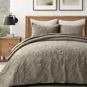 EverGrace Luxury Pearl Velvet Quilt Set Queen Size 3 Pieces, Soft Paisley-Stitch Velvet Comforter Set with Pillow Shams, Lightweight Bedspread Coverlet Bedding Set, Stone Taupe