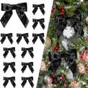 LaRibbons 12 Pack Black Velvet Christmas Bows for Gift Wrapping, 4" x 3.74" Decorative Velvet Gift Bows with Twist Tie for Presents, Tree, Wreath & Holiday Decorations
