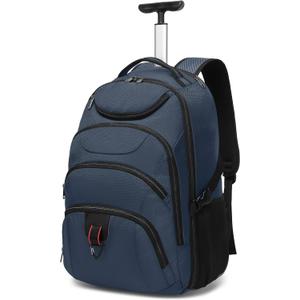 Boavan Rolling Backpack,17 inch Water Resistant Wheeled Backpack,Carry on Luggage Business Bag, Overnight College Computer bag Trolley Suitcase for Men Women Adults to Travel，Black