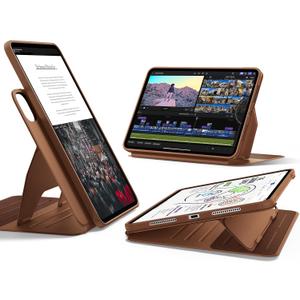 ESR for iPad Pro 11 Inch Case (M5/M4) 2025/2024, Rotating Case with Removable Magnetic Cover, Adjustable Portrait/Landscape Stand, 9 Standing Angles, Shift Series, Brown