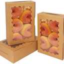 qiqee 9x6x2.5 Inch Brown Cookie Box with Window 15Pcs Pastry Macaron Bakery Box for Packaging