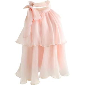 MakeMeChic Women's Tie Neck Halter Tops Tiered Ruffle Sleeveless Blouse Shirt Top (Large, Pink)