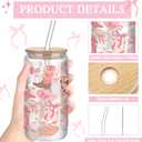 Coquette Bow Aesthetic Cup 16oz Cowgirl Glass Cup with Lid and Straw Pink Bow Tumbler Cowgirl Gifts for Women Girls Friend Sister Girlfriend