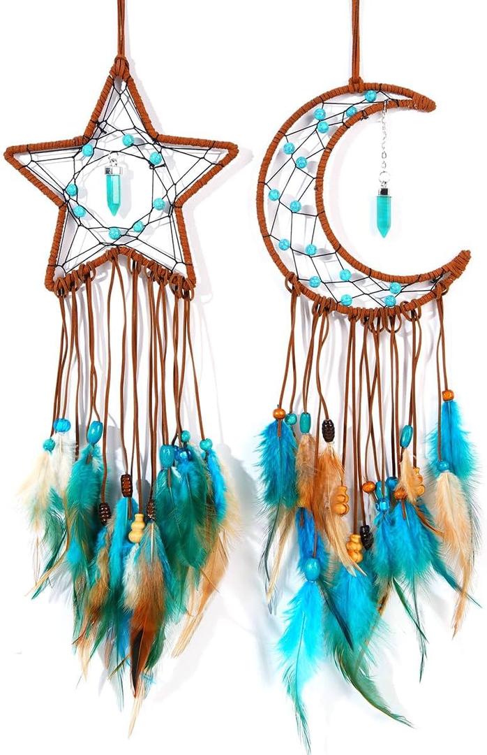 MEXIDAWN 2 Pack DIY Feather Dream Catcher Kits Turquoise Wall Hanging Boho Decor Handmade Dream Catcher for Adults