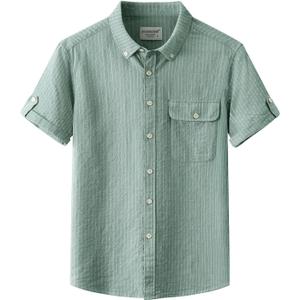 fohemr Mens Striped Casual Button Down Shirt Summer Pinstripe Short Sleeve (XL)