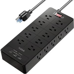 Power Strip 23 in 1, 20 Outlets Surge Protector Wall Mount with 2 USB+1 USB C Ports, Multi Plug Extension Cord 6ft Heavy Duty, Accessories for Gaming, Studio, Home, Office, Desk Organizers (black power strip)