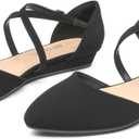 DREAM PAIRS Pointed Toe Low Wedge Heeled Ankle Strap Flats Shoes for Women Dressy Comfortable, Casual Slip-on Dress Shoes for Business Office and Work (9.5, Black-nubuck)