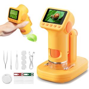 1600X Microscope for Kids, 4K 2.0" Screen Kids Microscopes with Slides Kit Microscope for Toddlers Christmas Birthday Gifts Toys for 3-14 Year Old Children Students (Yelllow)