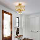 Crystal Ceiling Light Fixture, Farmhouse Semi Flush Mount Ceiling Light, Gold Crystal Chandeliers for Dining Room Light Fixture, Hallway Lighting Fixtures for Kitchen Bedroom Bathroom Foyer Entryway, 16" High 12.8" Wide