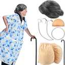 Halloween Old Lady Costume for Women, Granny Dress With Accessories (XL/XXL)