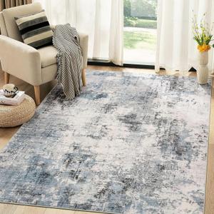 Washable Rug 5x7 Area Rugs for Living Room: Modern Abstract Neutral Soft Carpet for Bedroom Dining Room Under Kitchen Table Home Office Decor - Grey Blue