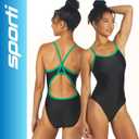 Sporti Thin Strap Athletic One Piece Swimsuit for Women - Solid Bathing Swimsuits for Competiton - Multi Color Selection (Black, L)