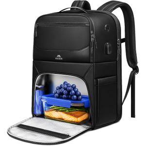 MATEIN Work Backpack with Lunch Compartment, Waterproof PU-coated Meal Prep Backpack for Men with Cutlery Pocket, Large 17 Inch Laptop Back Pack with USB Port, Insulated Cooler Bag for Office Picnic