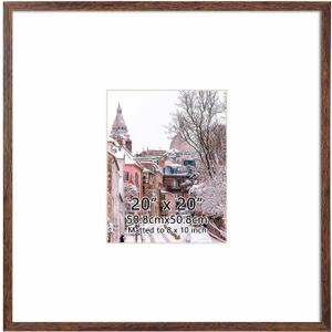 Hoikwo 20x20 Dark Brown Plastic Frame with Plastic Cover, Display Pictures 8x10 with Mat or 20x20 Without Mat, 1 Pack 20 by 20 Frame for Wall Hanging
