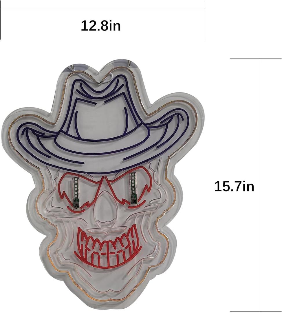 Dynamic Flame Eyes Neon Sign for Wall Decor, Halloween Skeleton Sign, Haunted House Decor, Bedroom, Beer Bar, Man, Cave, Night Light, Club, Party