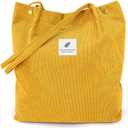 Corduroy Tote Bags for Women, Large Capacity Tote Purse Reusable Grocery Shoulder Bag with Inner Pockets (Yellow)