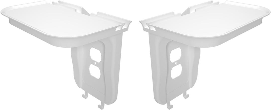 suptek Large Wall Outlet Shelf 2 Pack,Home Wall Shelf Organizer for Outlets,for Bathroom Kitchen,Bedrooms,Ideal for Cell Phone Speaker up to 20lbs,Cable Management and Detachable Hooks,Black(S3XLW2) (White)