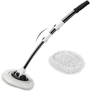 15° Curved Car Wash Brush with Long Handle 43" Microfiber Cleaning Mop Telescopic Extension Pole for Caravan RV Truck Auto SUV Wheel Boat Exterior 2 in 1 Carwash Duster Not Hurt Paint Scratch Free