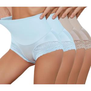 4 Packs Women's Tummy Control Underwear High Waisted Shapewear Panties Stretch Full Coverage Briefs, S