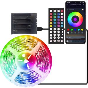 Battery Operated LED Strip Lights 26ft RGB Color Changing, Music Sync, Remote & App Control for Bedroom, Party, TV, Decor (26ft)
