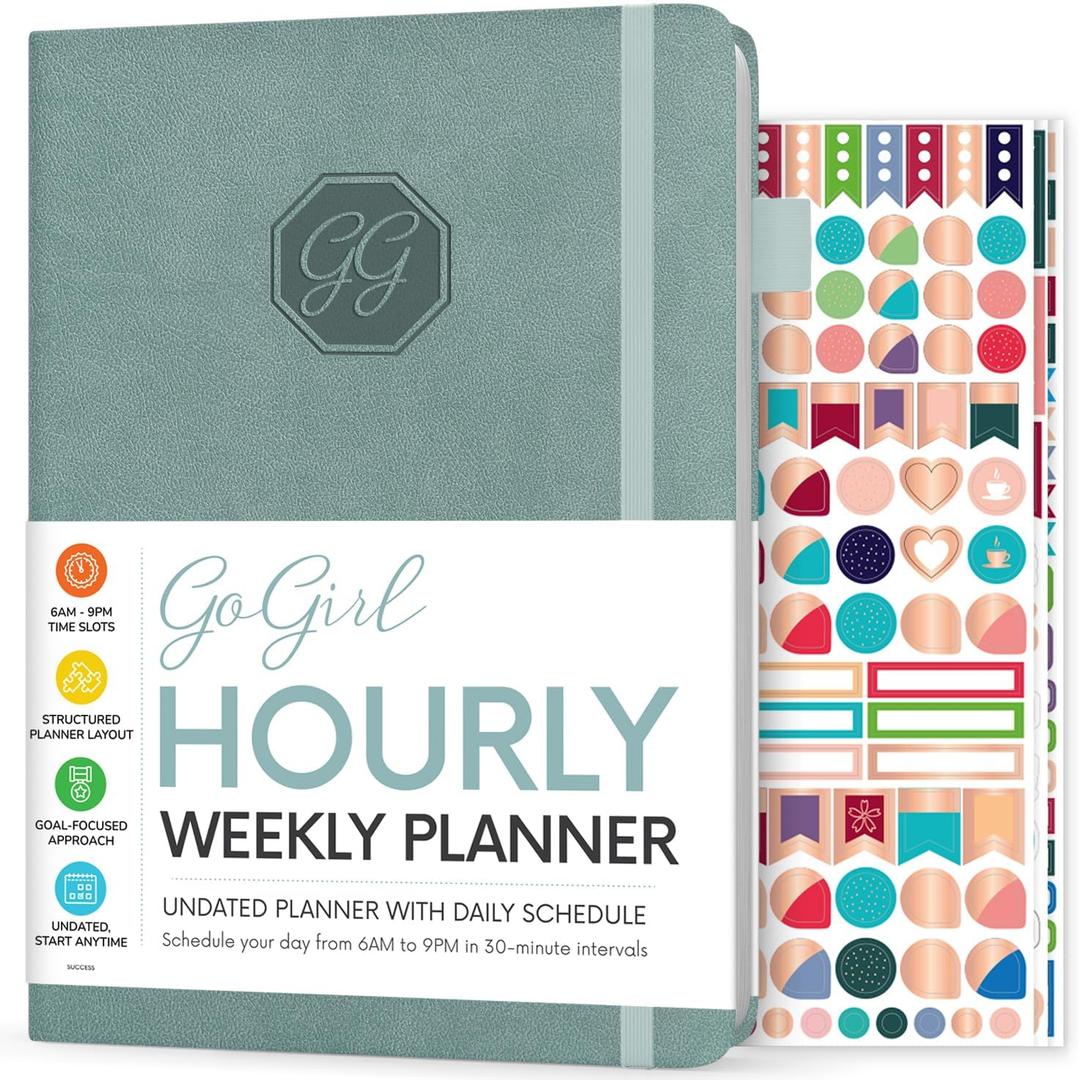 GoGirl Weekly Schedule Planner Hourly Work & Life Planner with Time Slots Vertical Agenda Organizer for Daily Productivity, A5 (Blue Surf)