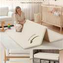 SEPARO Foldable Baby Play Mat,Vegan Leather 71x59 Baby Mat for Floor,Beige