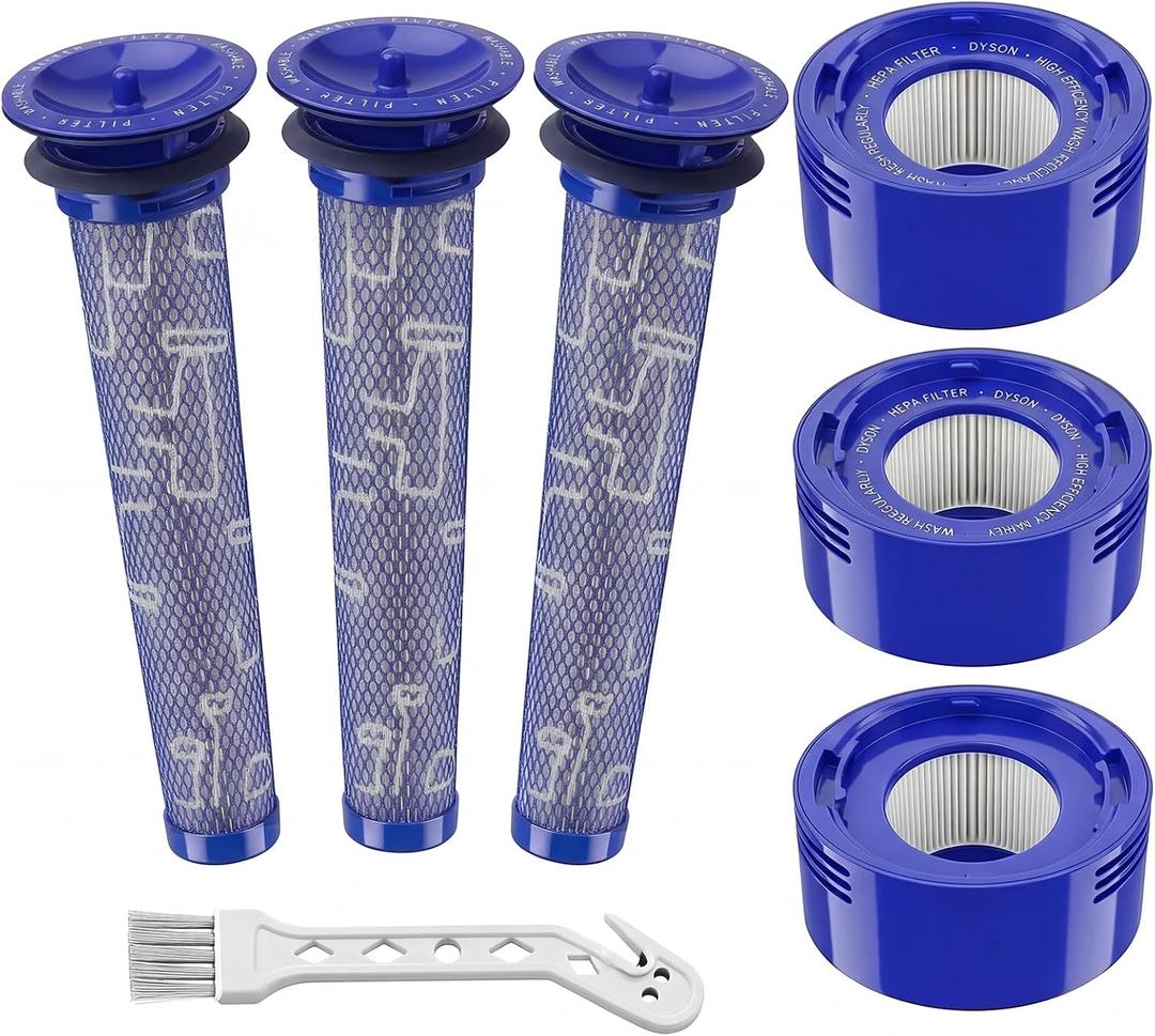 6 Pack Vacuum Filter Replacement Kit for Dyson V7, V8 Animal and V8 Absolute Cordless Vacuum, 3 Post Filter, 3 Pre Filter, Replaces Part # 965661-01 & 967478-01
