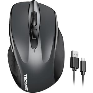 TECKNET Wireless Mouse Rechargeable, 2.4G USB-A Silent Mouse, Quiet Click, 6 Adjustable 4800 DPI, Cordless Computer Mouse, Ergonomic Mouse for Laptop, 6 Buttons Mouse for Chromebook, Ergo Grip (Grey)