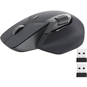 Rapoo MT760Mini Bluetooth Wireless Mouse - Bluetooth 5.0 and 2.4GHz Multi-Mode Connection, Support 4 Devices, M+ Cross Computer Technology, 11 Programmable Buttons, Matte Black