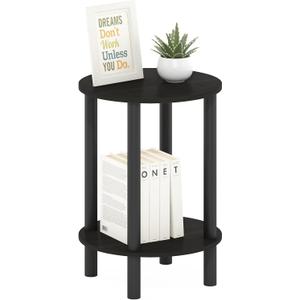 Furinno Turn-N-Tube Side Table, 2-Tier Round End Table, Toolless Assembly Night Stand, Bedside Table with Open Shelf, for Living Room, Bedroom, Espresso, 13.2" Wide