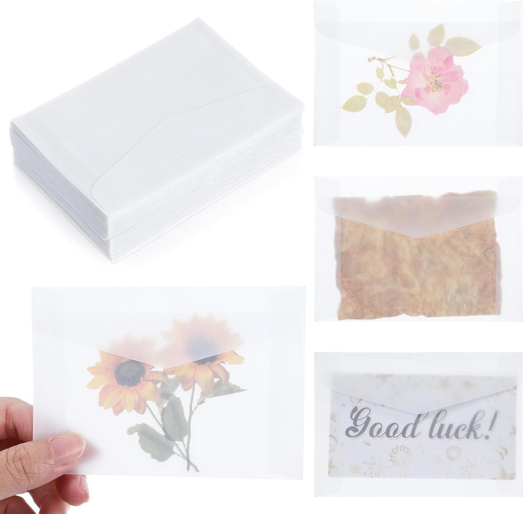 60Pcs Glassine Envelopes 3.9x2.8 Inch Translucent Envelope Self Sealing Small Envelope for Seeds Stamp Coin Collecting Lottery Ticket Card