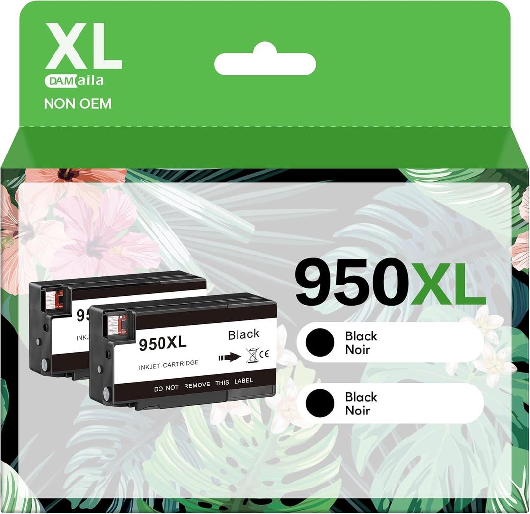 950XL 951XL Combo Compatible for HP 950 XL 951 XL Ink Cartridge Replacement for HP OfficeJet Pro 8600 8610 8620 8100 8630 8660 8640 8615 251DW (2 Black)