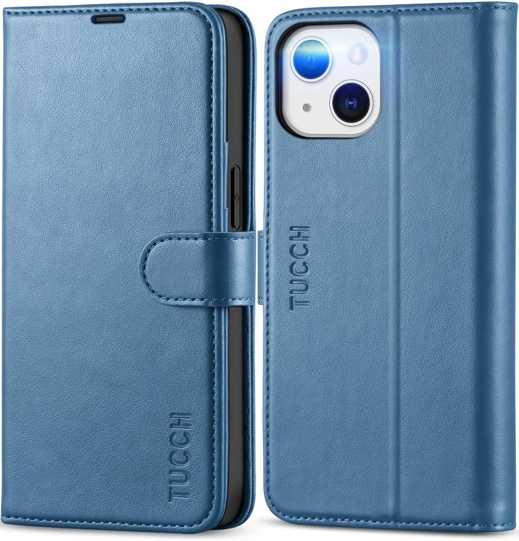 TUCCH Wallet Case for iPhone 13 5G, RFID Blocking Card Slot Holder [TPU Interior Protective Case], Magnetic Folio PU Leather Stand Flip Cover Compatible with iPhone 13 6.1" 2021, Lake Blue