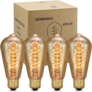 KEWANNO 4 Pack ST64 Edison Light Bulbs, Incandescent Light Bulb 40W, Dimmable Decorative Lightbulbs E26 E27 Bulb, Vintage Lights Bulbs for Outdoor Light Socket LightFixture