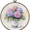 2 x TLESKE Vintage Hydrangea Flowers Round Wall Art Decor Framed 10x10, Chinoiserie Spring Floral Canvas Wall Art Prints Artwork, Grand Millenial Grandmillennial Wall Hanging Decor for Bedroom Living Room, (Mix)